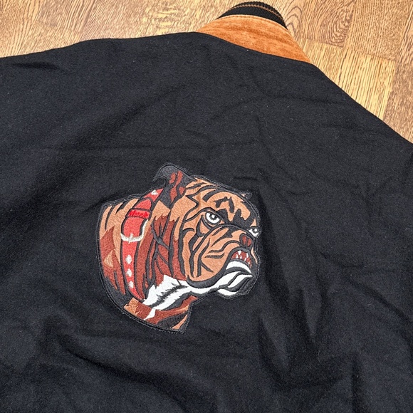 Vintage 90s Mack Truck Embroidered Bulldog Dog Wool Suede Leather Jacket Mens XL - Picture 8 of 11